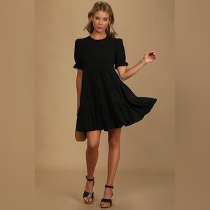 Lulu's Favorite Day Black Puff Sleeve Tiered Mini Dress